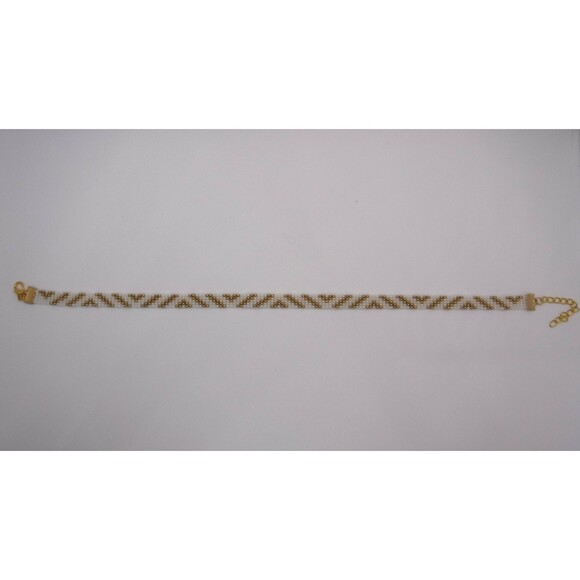 Loom Beaded Chocker Necklace Pearl & Gold - Picture 3 of 5